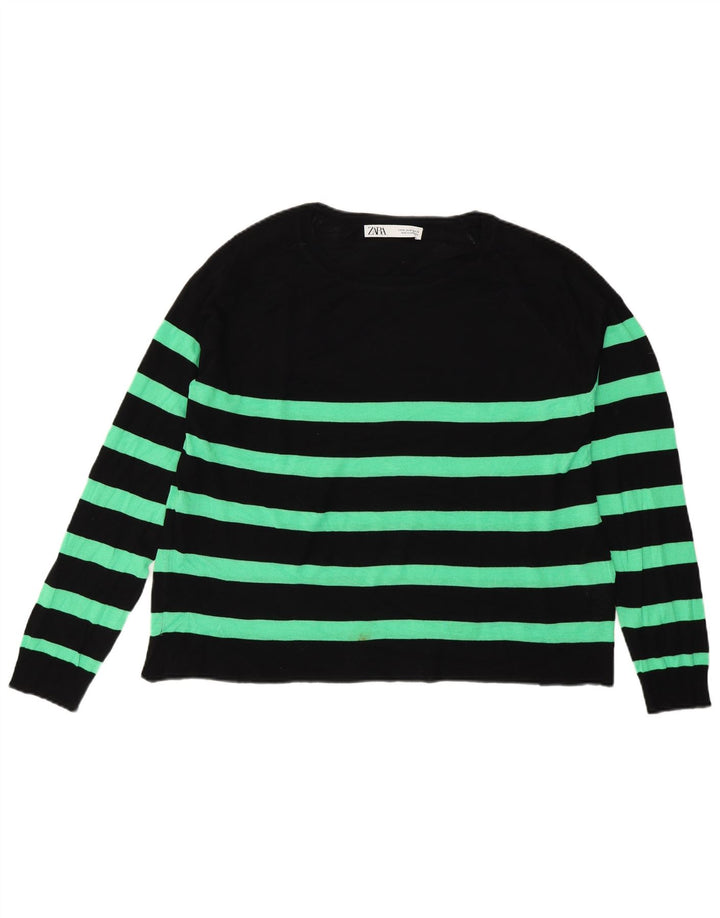 Zara Damen-Pullover mit abstraktem Muster und U-Boot-Ausschnitt, Gr. 14, mittelschwarz