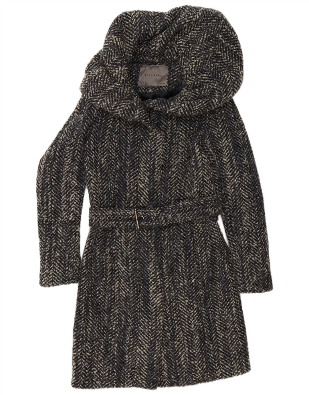 Zara Damen Mantel UK 6 XS Graues Fischgrätenmuster aus Polyester