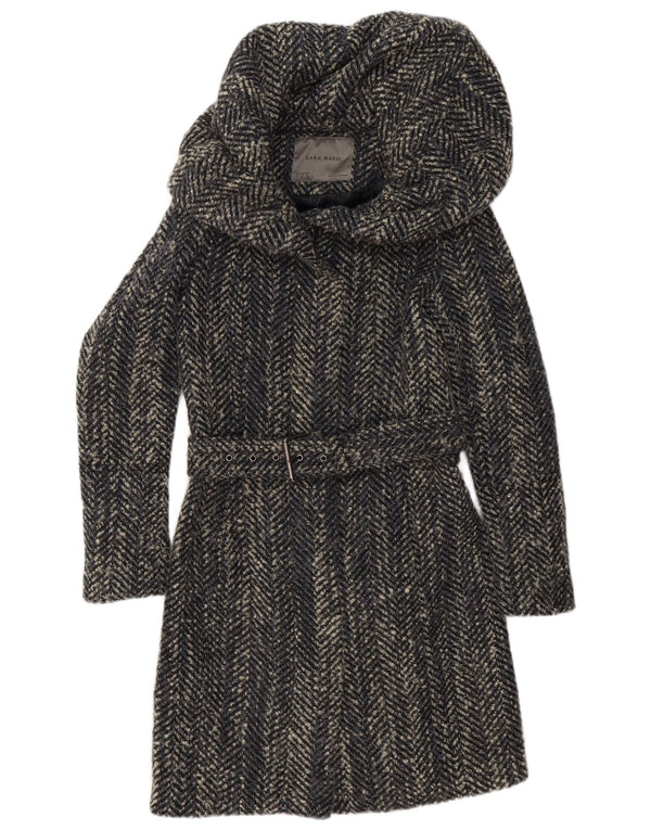 Zara Damen Mantel UK 6 XS Graues Fischgrätenmuster aus Polyester