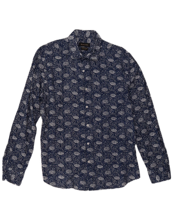 Massimo Dutti Herrenhemd XL Marineblau mit Blumenmuster