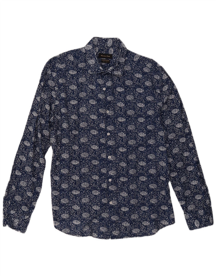 Massimo Dutti Herrenhemd XL Marineblau mit Blumenmuster