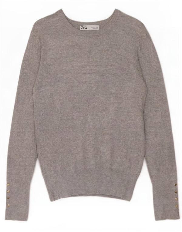 Zara Damen-Pullover mit U-Boot-Ausschnitt, Gr. 44, Größe L, Grau meliert