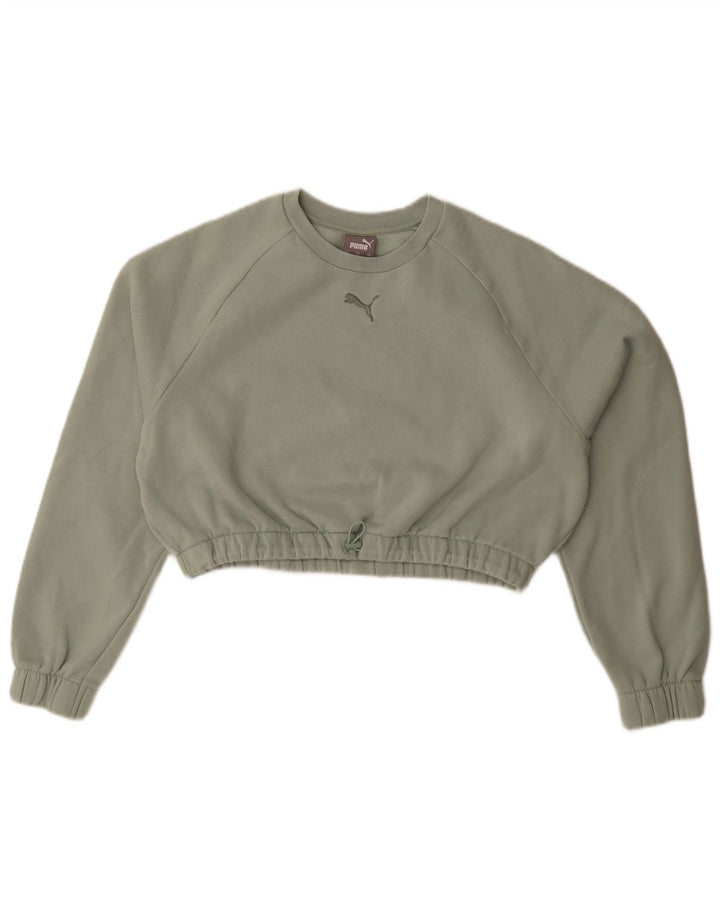 Puma Womens Crop Oversized Sweatshirt Pullover UK 10 Small Grüne Baumwolle