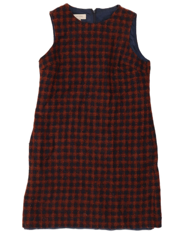 Hobbs Damen ärmelloses Etuikleid UK 12 Medium Marineblau kariert Wolle