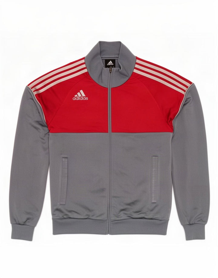 Adidas Jungen-Trainingsanzug-Top-Jacke, 13–14 Jahre, graues Colourblock-Polyester