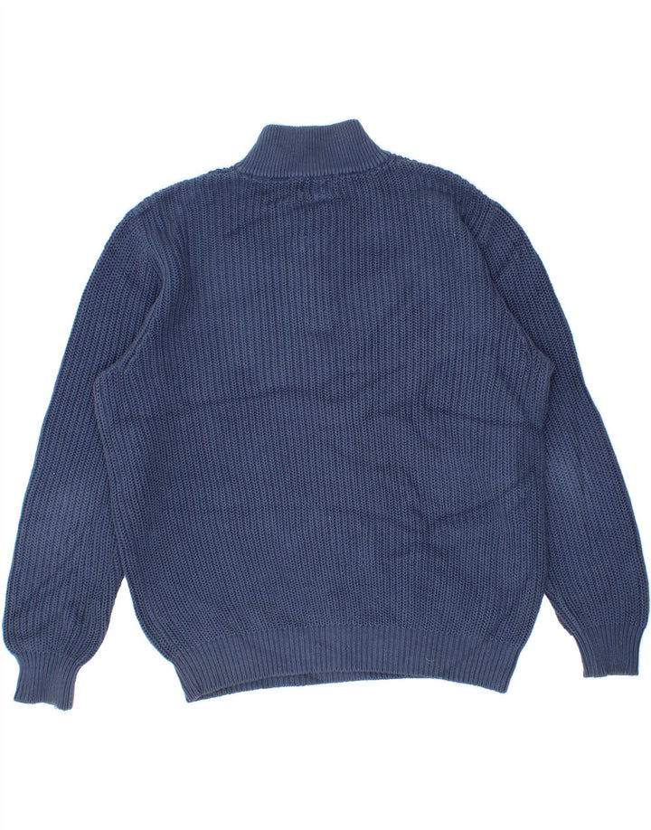L.L.BEAN Herren-Pullover mit Knopfkragen, mittelblaue Baumwolle