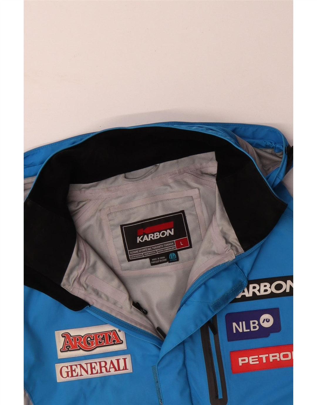 KARBON Herren-Regenjacke mit grafischer Kapuze, UK 40, Größe L, blaues Colourblock-Nylon