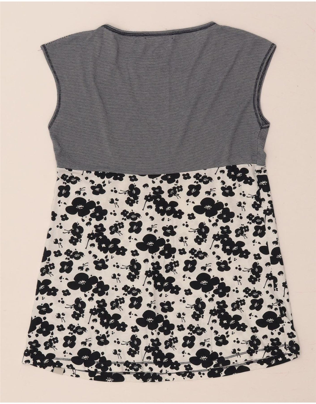 CONVERSE Ärmelloses Damen-Blusenoberteil UK 12 Medium Navy Blue Floral Cotton