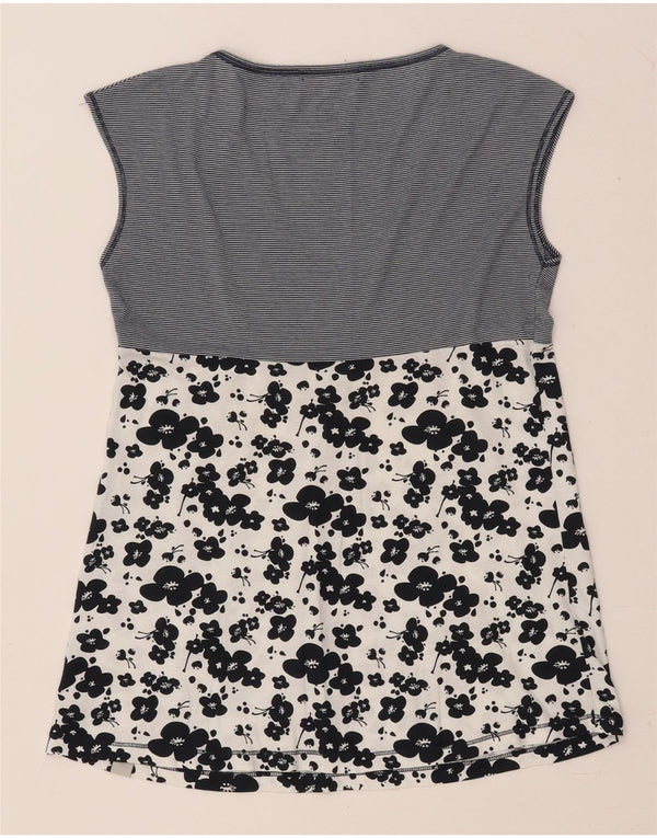 CONVERSE Ärmelloses Damen-Blusenoberteil UK 12 Medium Navy Blue Floral Cotton