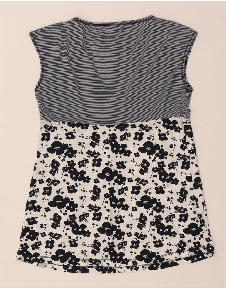 CONVERSE Ärmelloses Damen-Blusenoberteil UK 12 Medium Navy Blue Floral Cotton