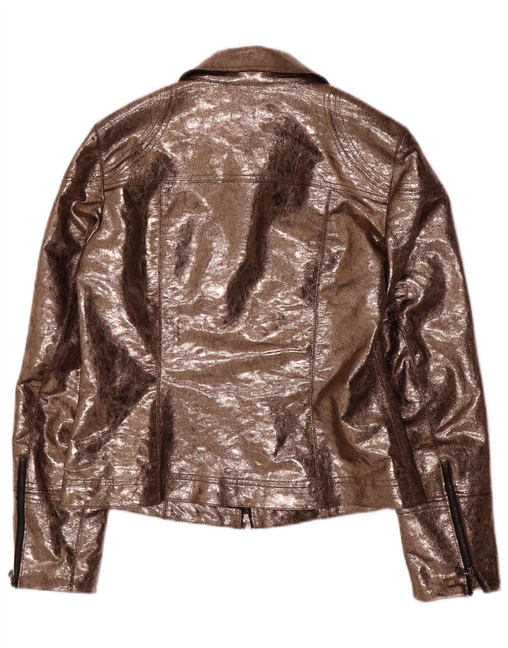 AMBIENTE Damen-Utility-Jacke aus Kunstleder, UK 14, Größe L, braun, Polyester