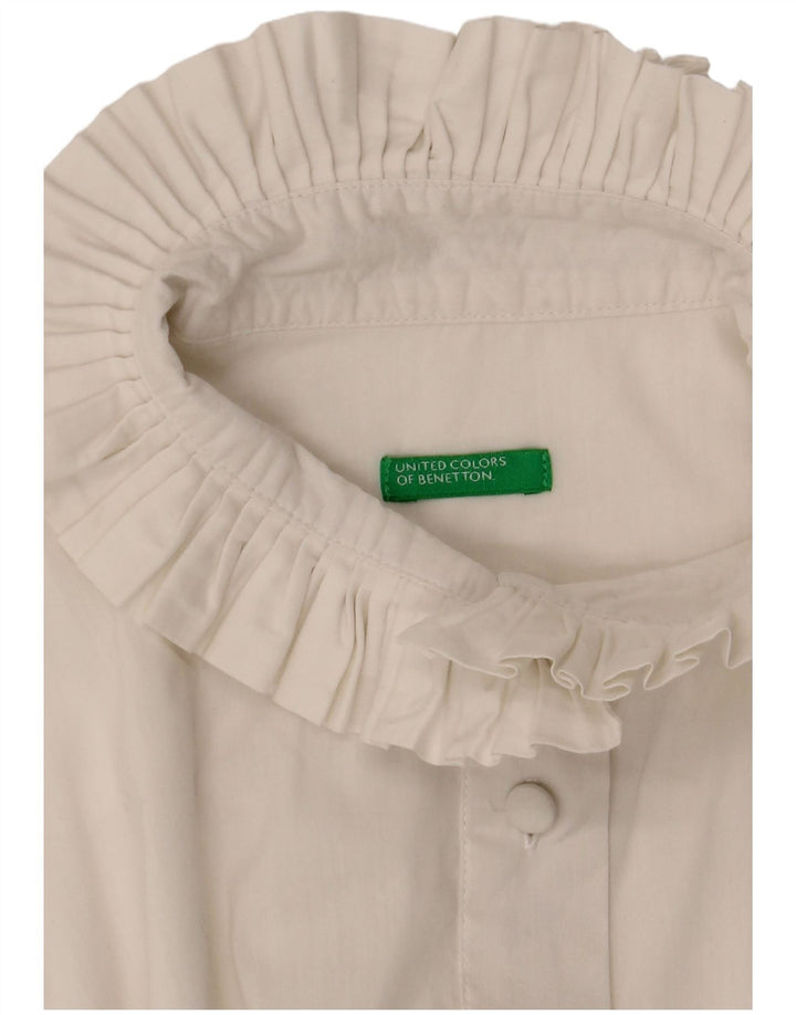Benetton Damen Hemdbluse UK 14 Mittelweiß