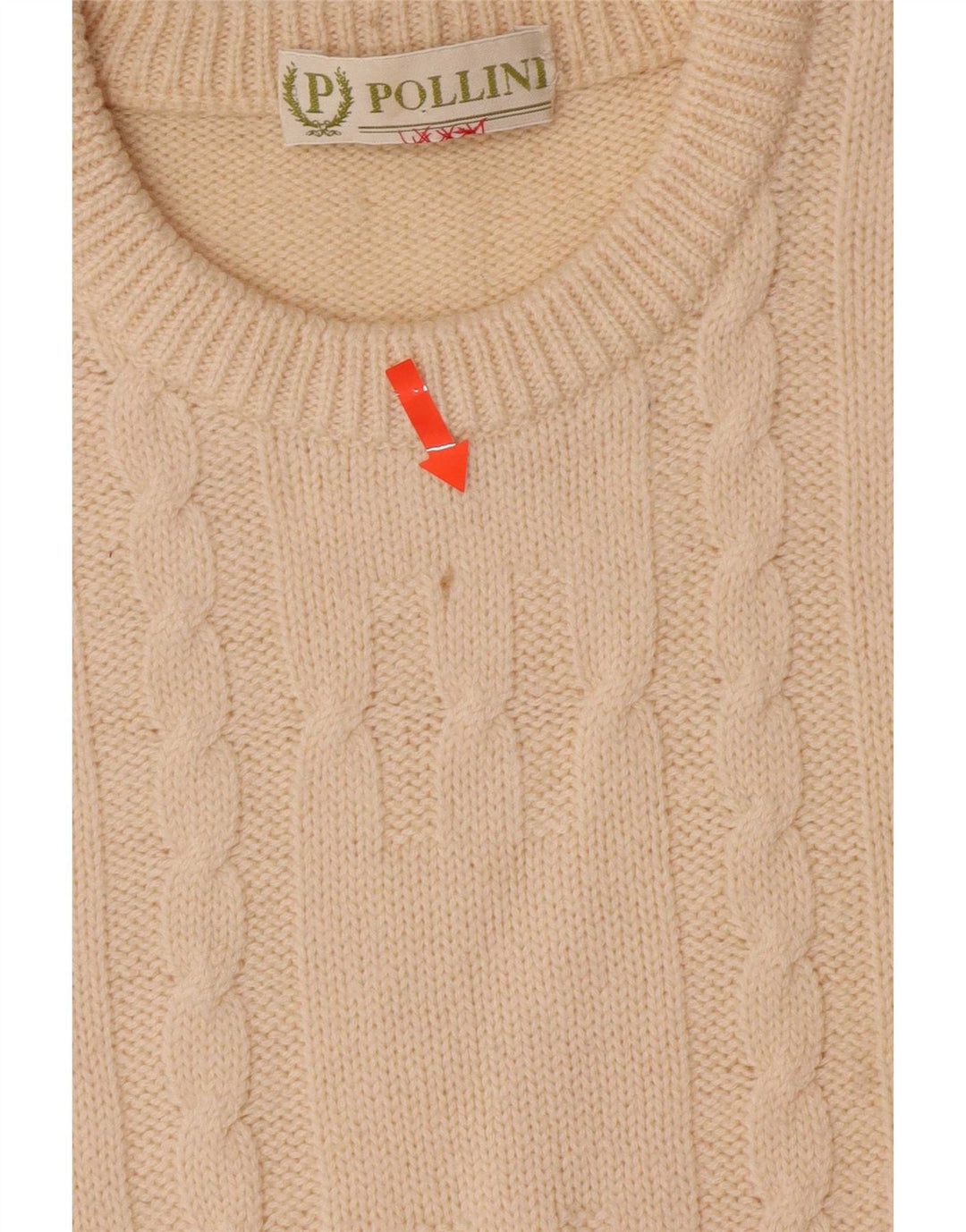Pollini Herren-Pullover mit Rundhalsausschnitt, Größe 52, große, cremefarbene Wolle