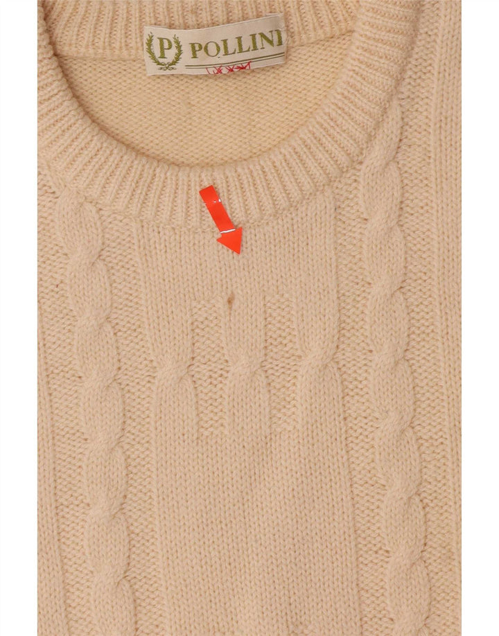 Pollini Herren-Pullover mit Rundhalsausschnitt, Größe 52, große, cremefarbene Wolle