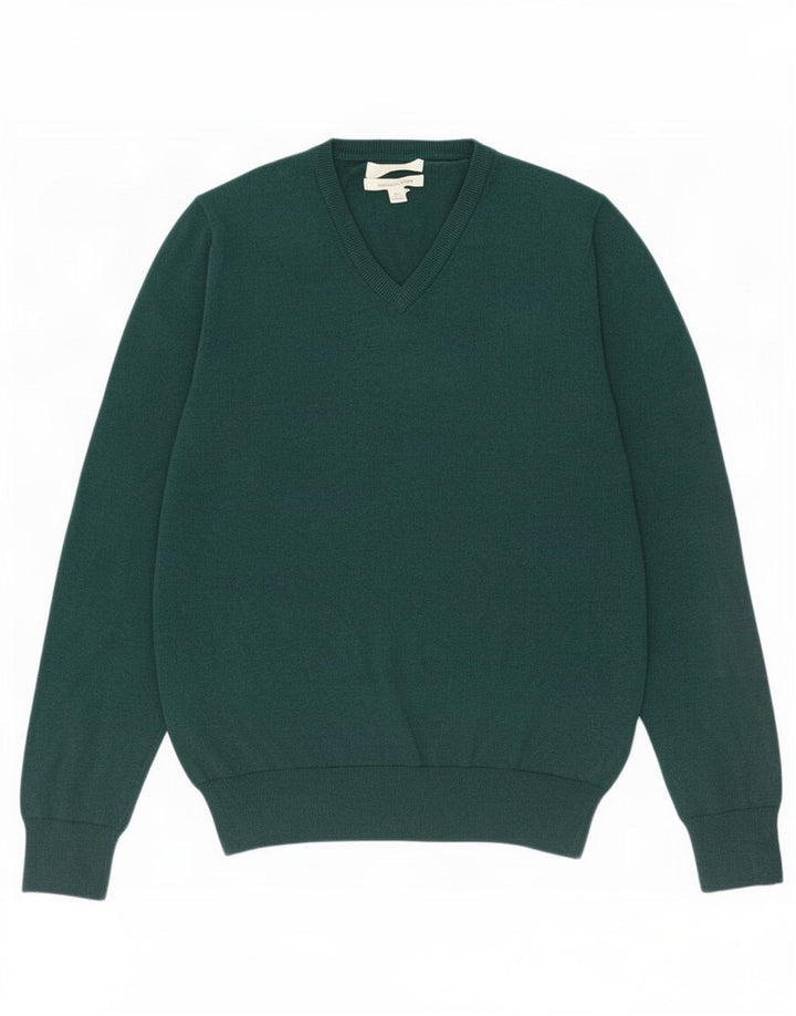 Marks & Spencer Herren-Pullover mit V-Ausschnitt aus mittelgrüner Baumwolle