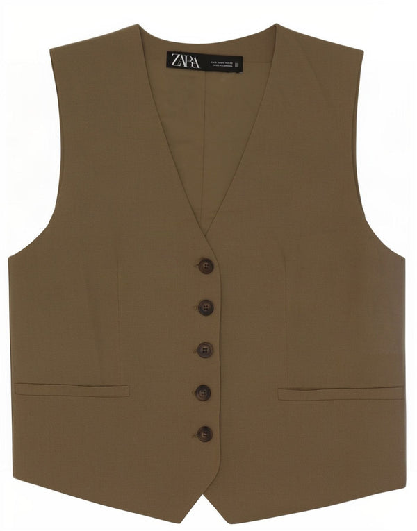 Zara Damen Weste UK 10 Small Khaki Polyester