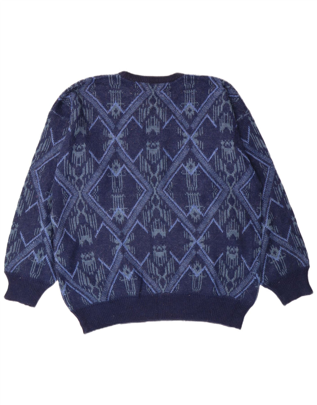 Vintage Herren Pullover mit Rundhalsausschnitt, groß, Marineblau, Fair Isle