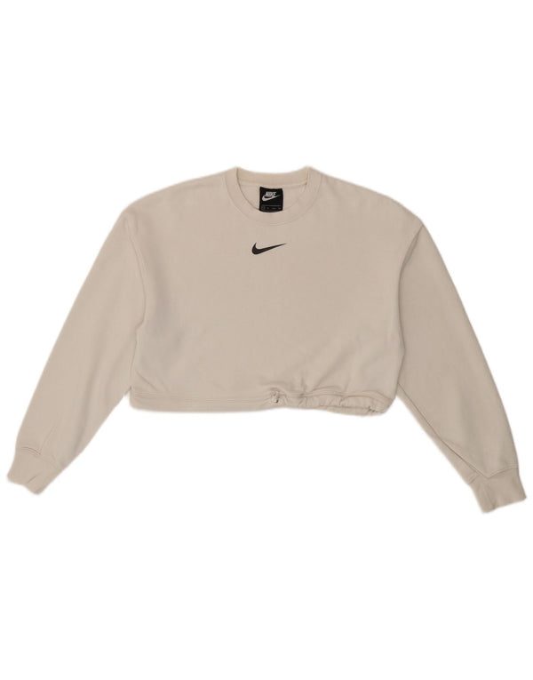 Nike Womens Oversized Graphic Crop Sweatshirt Pullover UK 6 XS Weiße Baumwolle