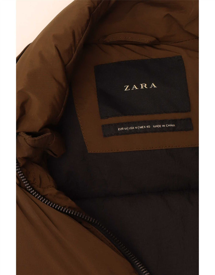 Zara Herren gepolsterter Mantel UK 38 Medium Khaki Nylon Biker