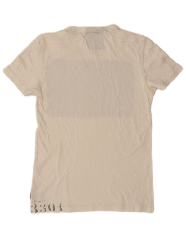 G-Star Damen Grafik-T-Shirt-Oberteil UK 14 Large Weiße Colourblock-Baumwolle