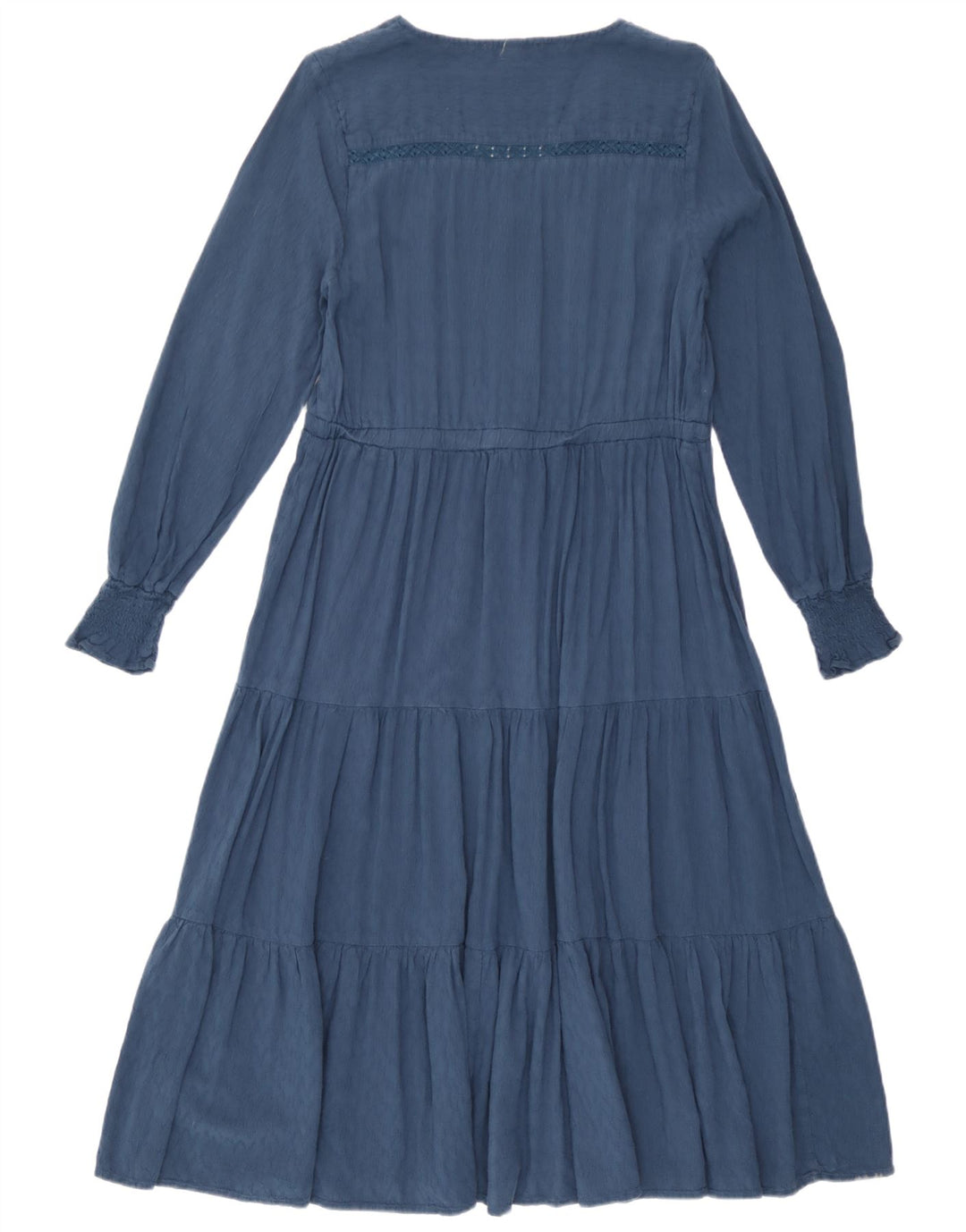 White Stuff Damen Langarm-Stufenkleid UK 12 Mittelblaue Viskose