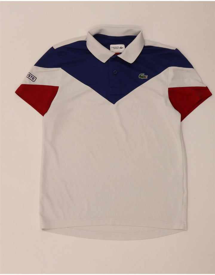 Lacoste Herren-Poloshirt, Größe 3, klein, weißes Colourblock-Polyester