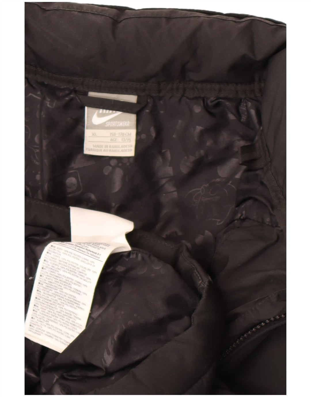 Nike Wattierte Jacke mit Kapuze für Jungen, 13–14 Jahre, XL, schwarzes Polyester