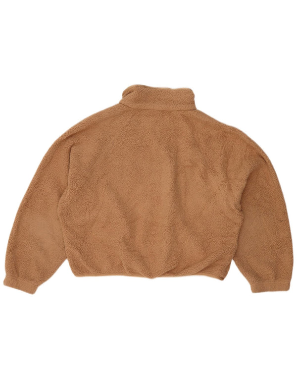 Nike Womens Crop Oversized Fleece Jacket UK 10 Small Beige Polyester