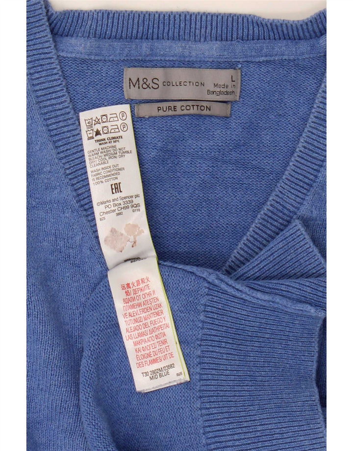 Marks & Spencer Herren-Pullover mit V-Ausschnitt, groß, aus blauer Baumwolle