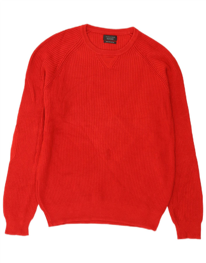 Zara Herren-Pullover mit U-Boot-Ausschnitt, groß, rote Baumwolle