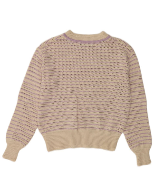 Marks & Spencer Damen-Pullover mit U-Boot-Ausschnitt, Gr. 6, XS, Beige gestreift