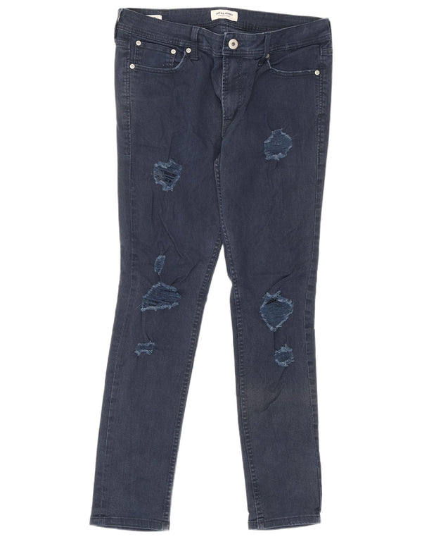 Jack & Jones Herren Liam Distressed Slim Jeans W34 L32 Marineblau Baumwolle