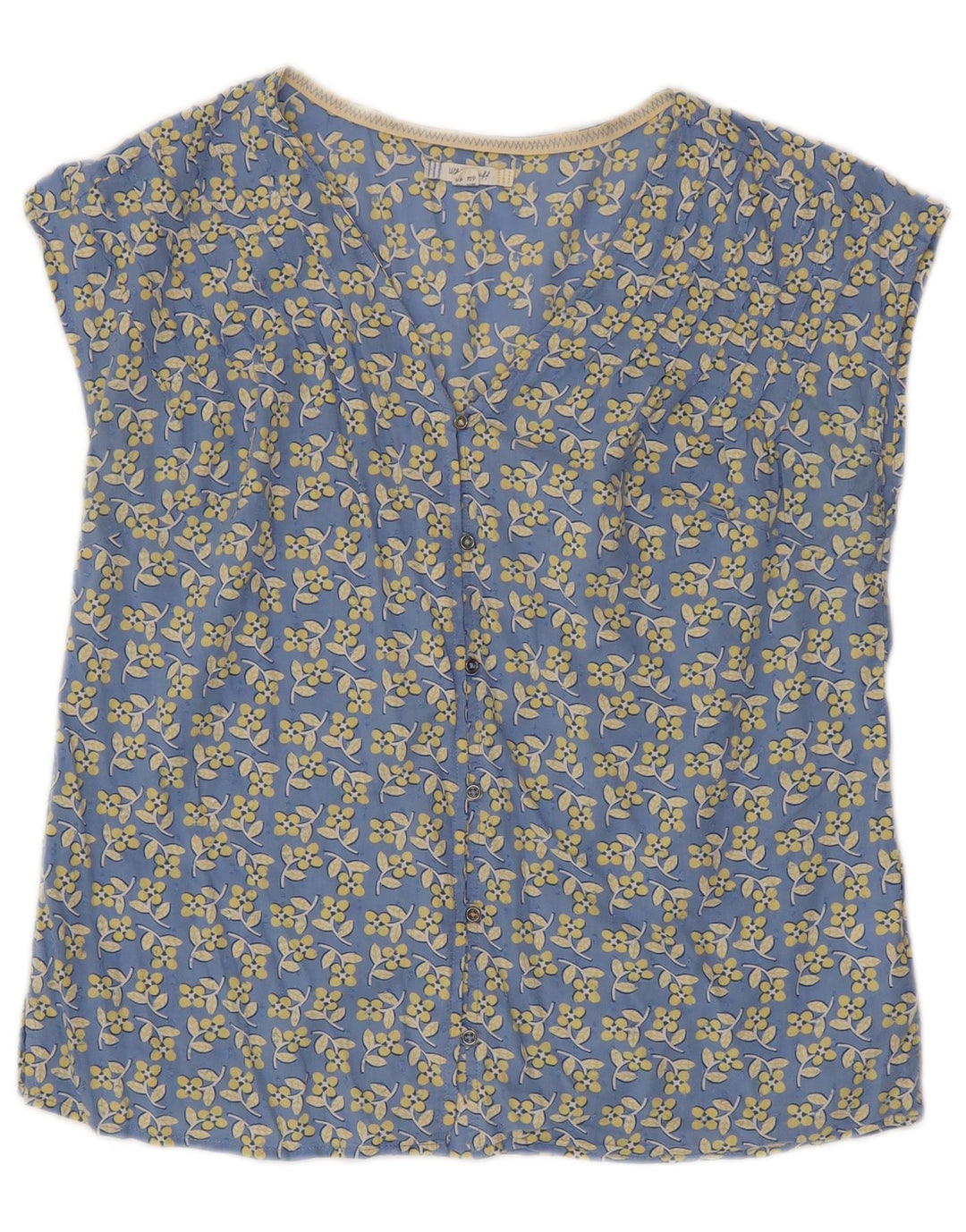 White Stuff Kurzarm-Blusenoberteil für Damen, UK 12, Mittelblau mit Blumenmuster