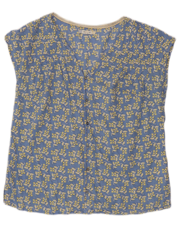 White Stuff Kurzarm-Blusenoberteil für Damen, UK 12, Mittelblau mit Blumenmuster