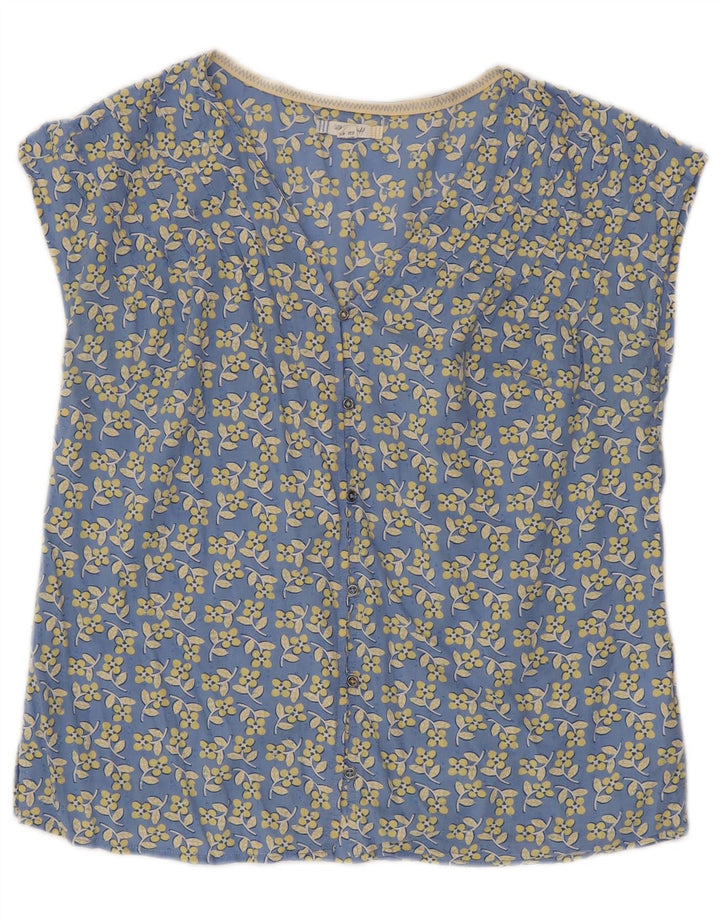 White Stuff Kurzarm-Blusenoberteil für Damen, UK 12, Mittelblau mit Blumenmuster