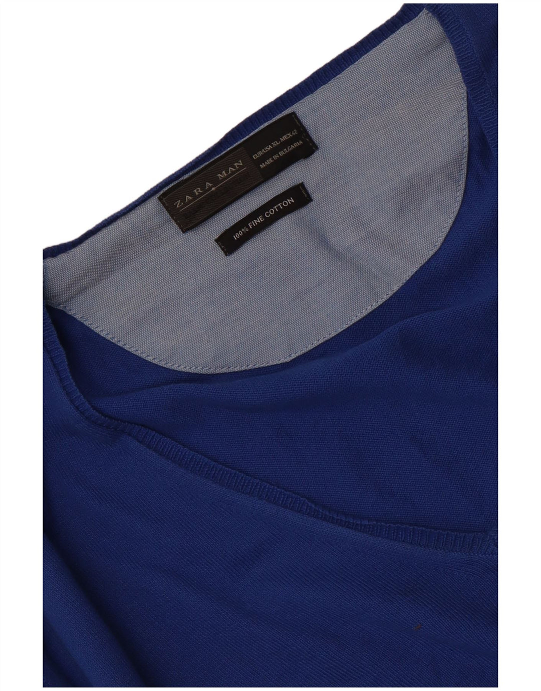 Zara Herren-Pullover mit V-Ausschnitt, XL, blaue Baumwolle