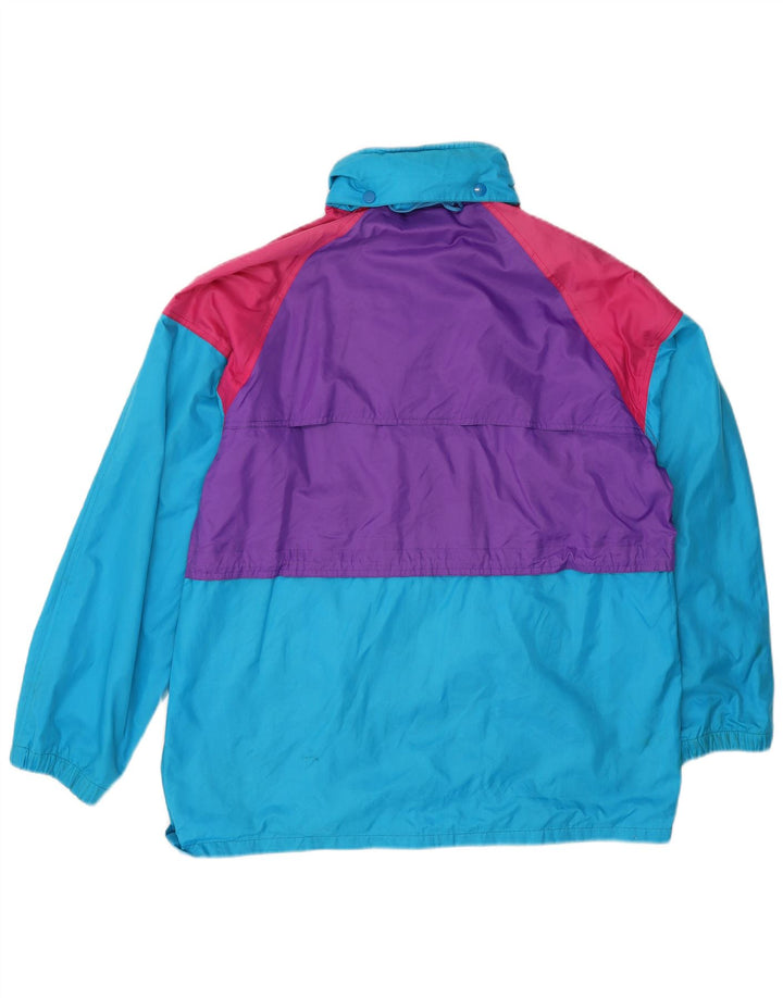 Vintage Damen-Regenjacke mit Kapuze, übergroß, UK 14, mittelblau, Farbblock