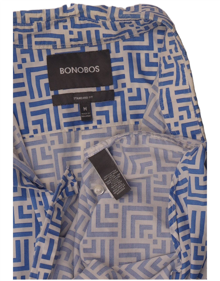 BONOBOS Herren-Hemd, kurzärmelig, Standard-Passform, mittelblau, geometrisch, Baumwolle