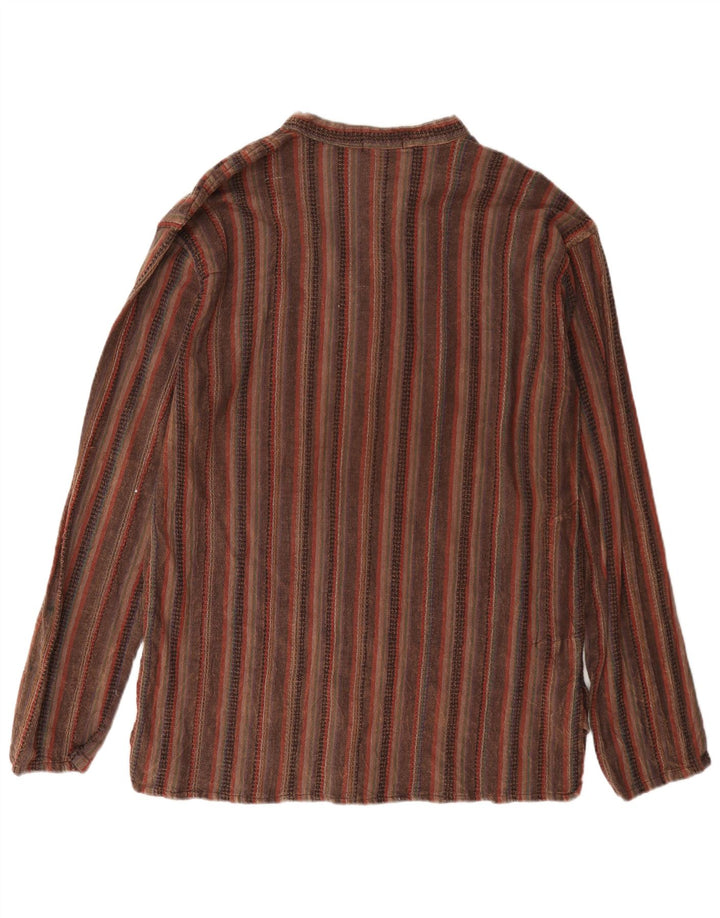 Kathmandu Herren-Pullover-Hemd, groß, braun gestreift, Baumwolle