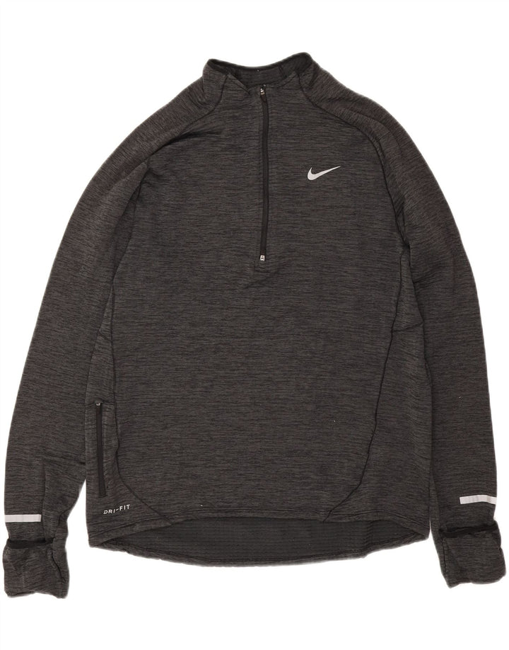 Nike Herren Dri Fit Zip Neck Top Langarm Large Grau meliert