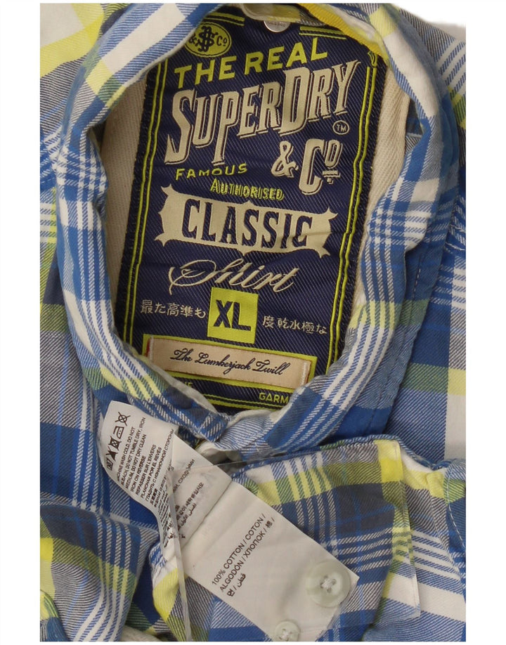 SUPERDRY Herren-Klassiker-Flanellhemd XL, blau kariert, Baumwolle