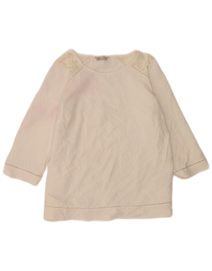 Marks & Spencer Damen-Top, 3/4-Ärmel, UK-Größe 14, Größe L, weiße Baumwolle