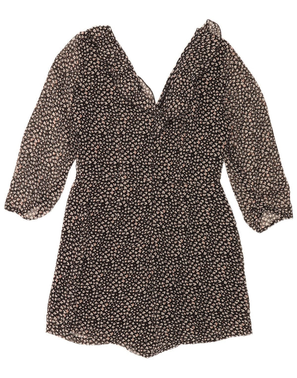 Zara Damen Playsuit mit 3/4-Ärmeln, UK 14, Größe L, Schwarz, Blumenmuster, Polyester