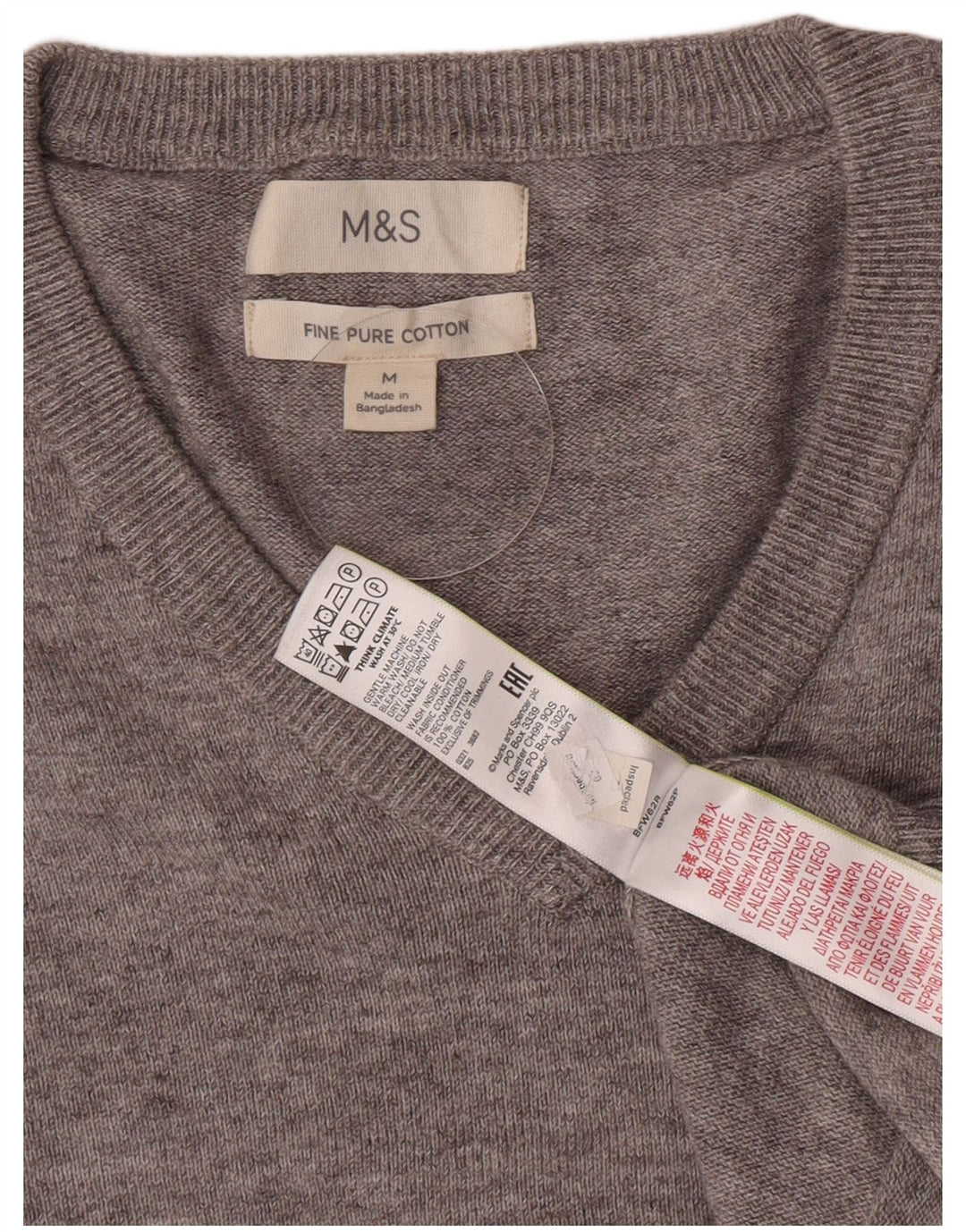 Marks & Spencer Herren-Pullover mit V-Ausschnitt aus mittelgrau gefleckter Baumwolle