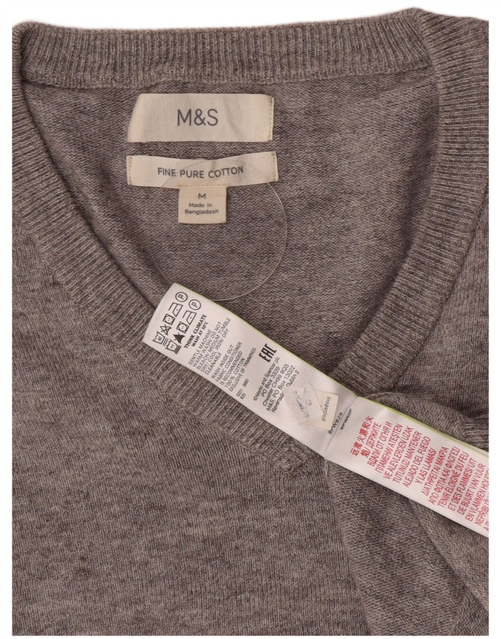 Marks & Spencer Herren-Pullover mit V-Ausschnitt aus mittelgrau gefleckter Baumwolle