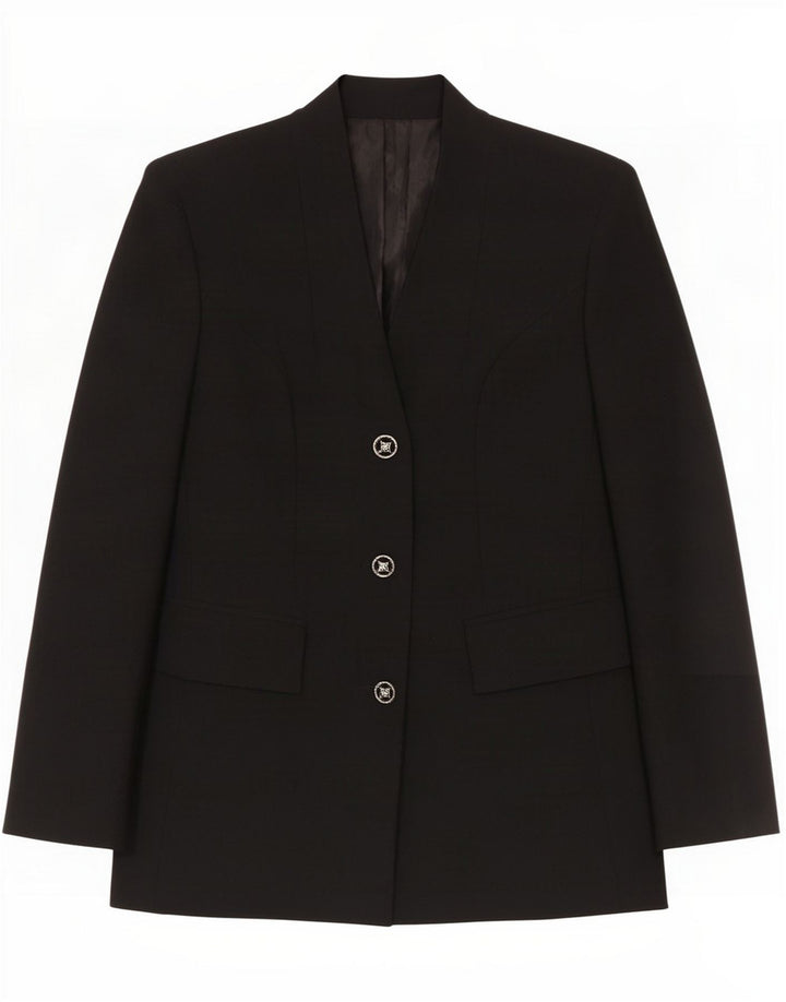 Vintage Damen 3-Knopf-Blazerjacke IT 44 Mittelschwarze Wolle