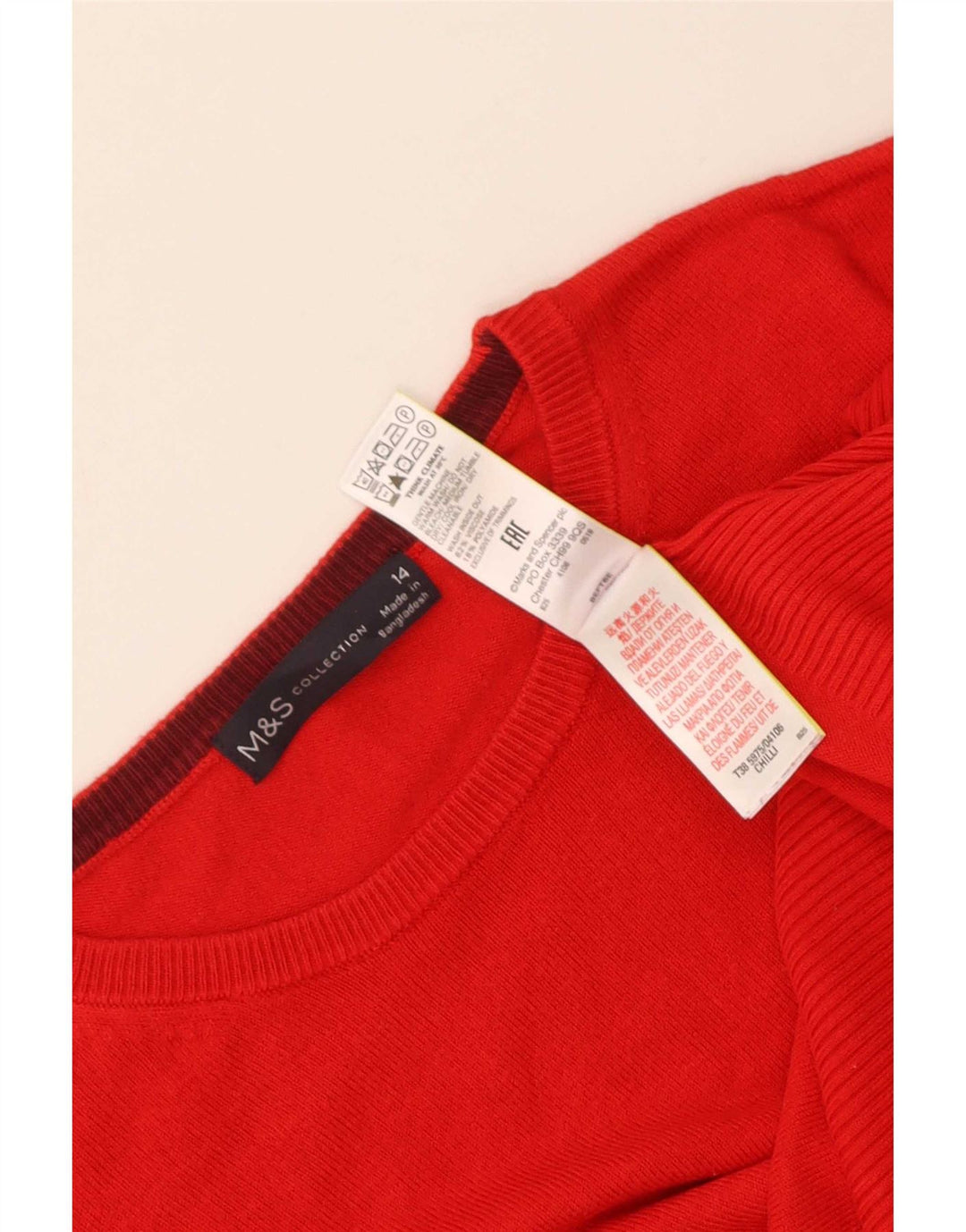 Marks & Spencer Damen-Pullover mit Rundhalsausschnitt, UK 14, Größe L, rote Viskose