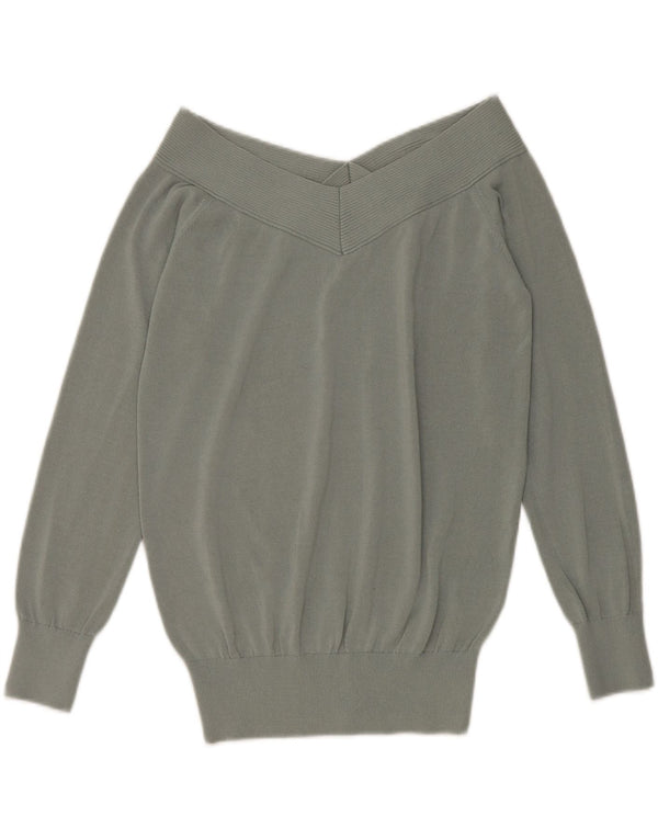 Reiss Damen Schulterfreier Pullover UK 14 Mittelgrüne Viskose