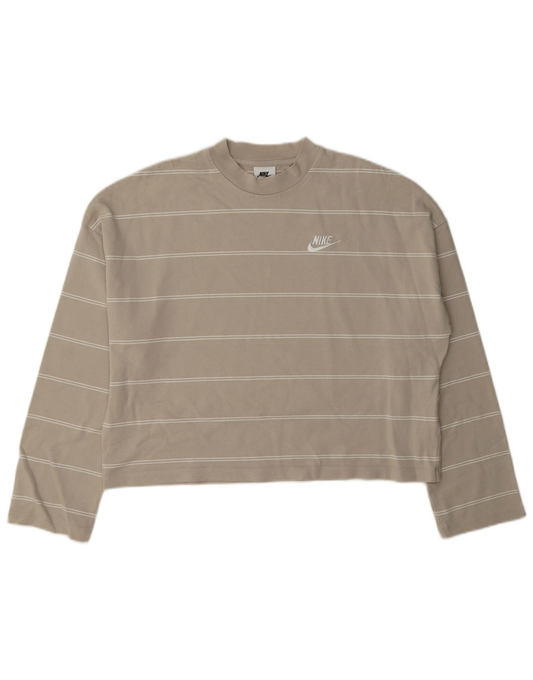 Nike Womens Crop Oversized Top Langarm UK 10 Small Grau gestreift Baumwolle