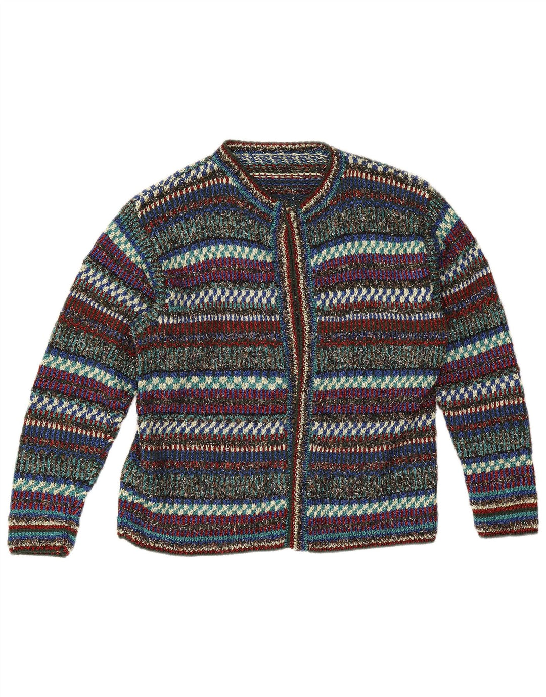 Vintage Damen Offener Cardigan Pullover UK 12 Medium Bunt gestreift